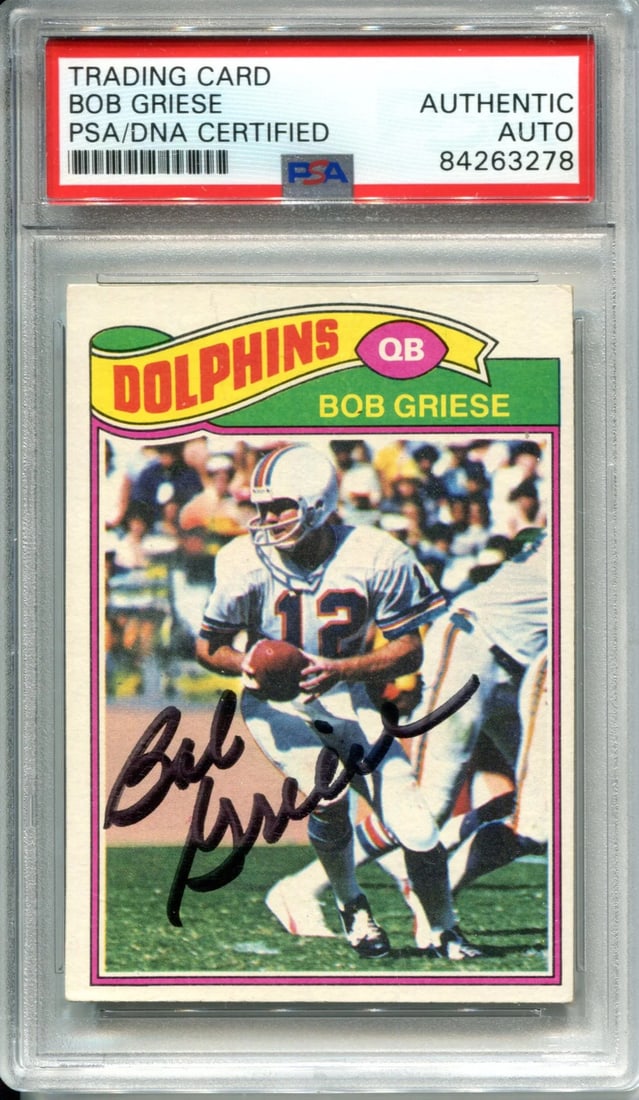 Bob Griese Autographed 1977 Topps Card (Psa): Brand: Professional Sports Authenticator (PSA) Product Disclaimer: Not affiliated with any team or league. Signatures are unverified unless a certificate is stated. For inquiries, please reach out to 