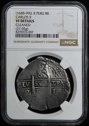 1685-99 Cob 8 Reales Peru Spanish Colonial 27.05G Ngc Vf Details