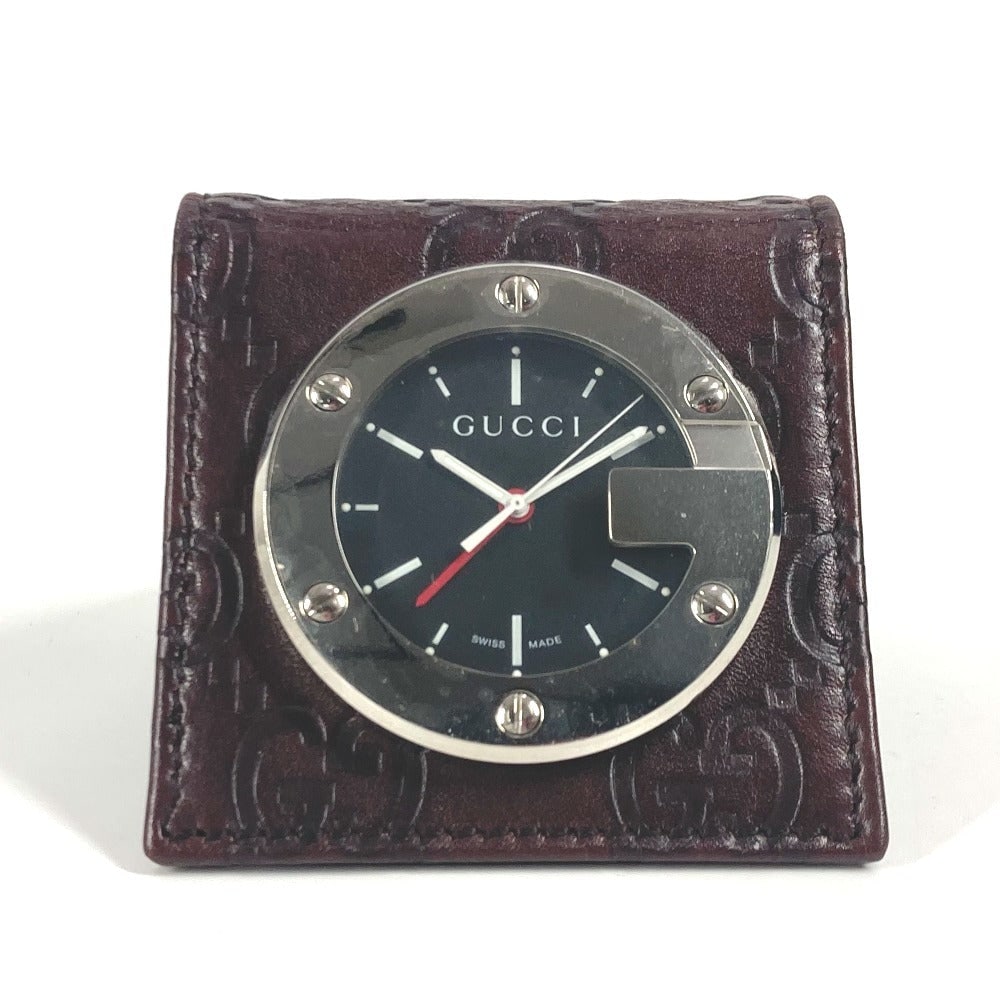 Gucci Table Clock Quartz 200 Sima Leather Silver Guccisima Gg Travel Clock Black Dial (1 of 13)