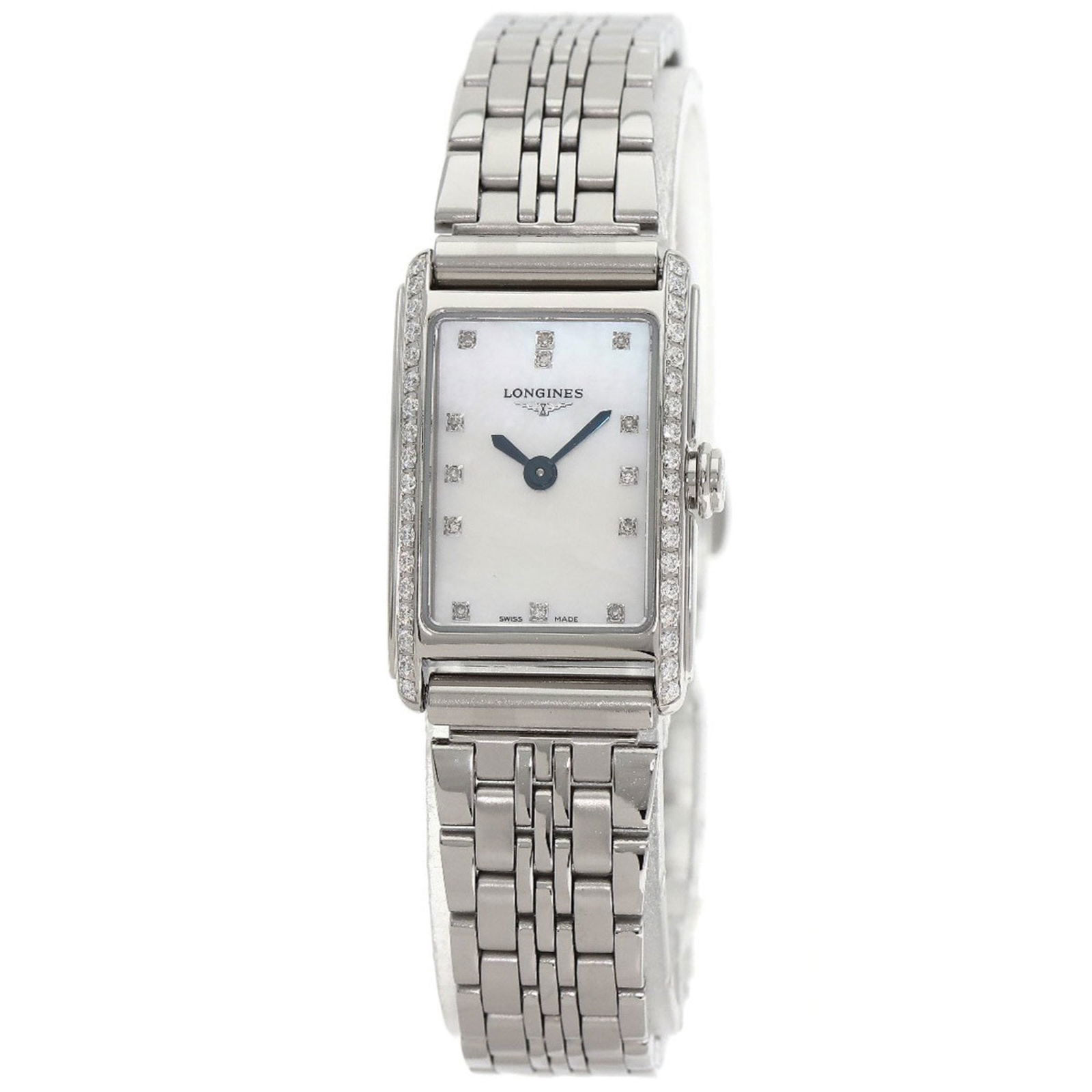 Longines L5.258.0 Conquest Diamond Watch In Stainless Steel/Ss: Brand: Longines Type: Wristwatch Gender: Women Material (Case): Stainless Steel Material (Band): Stainless Steel Color (Dial): White Shell Gemstone: Diamond Case Diameter: 17.4mm / 0.69'' Case Thickne