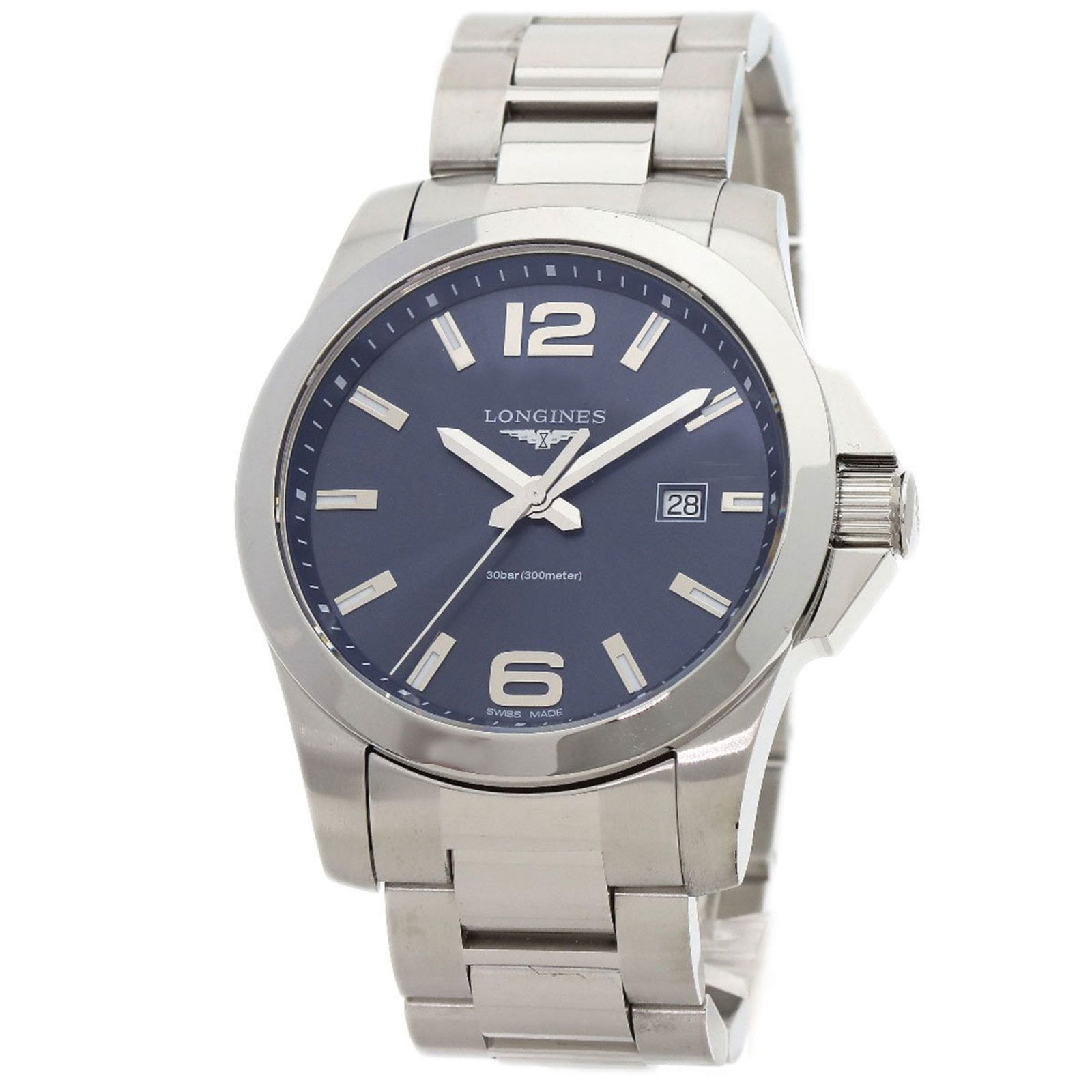 Longines L3.760.4 Conquest Watch Stainless Steel Ss: Brand: Longines Type: Wristwatch Gender: Men Display: Analog Material (Case): Stainless Steel Material (Band): Stainless Steel Color (Dial): Blue Case Diameter: 53.4mm / 2.1'' Wrist Size: 18cm / 7.08'