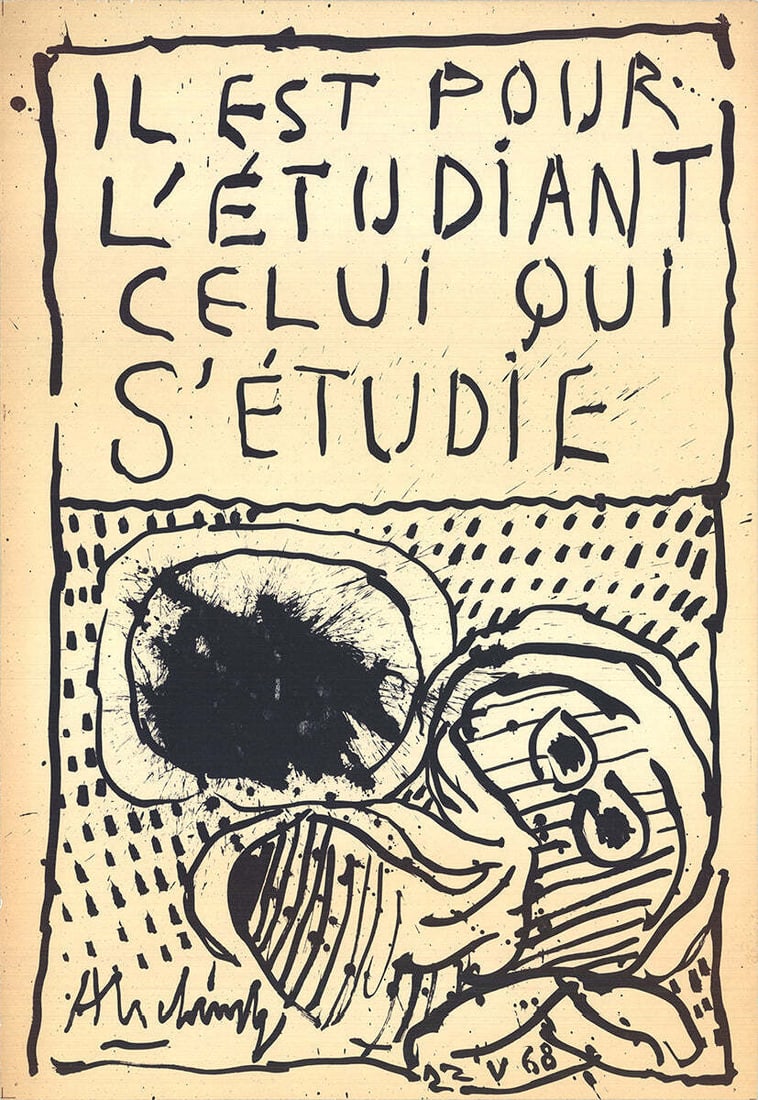 Pierre Alechinsky He Is For The Student The One Who Studies Himself: Artist: Pierre Alechinsky Brand: Alechinsky Pierre Exact Year: 1968 Subject: Political Type: Lithograph Year Of Production: 1968 Artist: Pierre Alechinsky Title: He is for the Student the One Who Stud