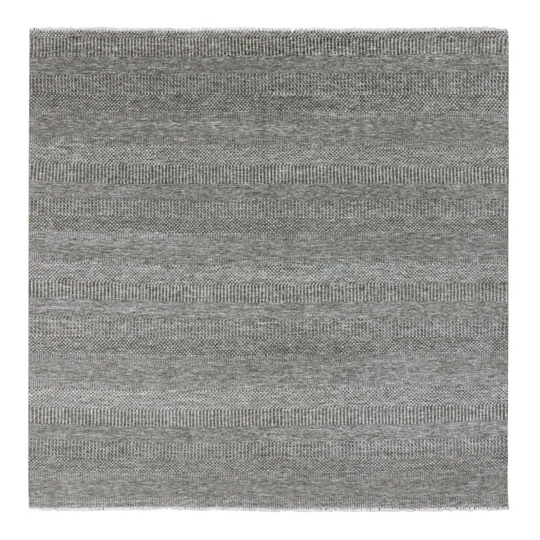 8'1"X8'2" Harbor Gray Undyed Wool Grass Design Square Hand Knotted Rug: Style: Oriental Type: Indoor Material: Wool Color: Grey Item Length: 98 Item Width: 97 Rug Type: Hand Knotted Pile: Wool Shape: Square Field Color: Grey Size: 8"1" x 8"2" / 246 CM X 249 CM Age: 2000-N
