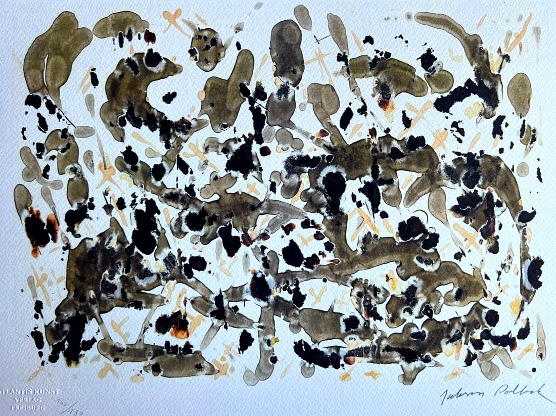 Jackson Pollock Action Painting Coa Signed Numbered A Hand 180 Exe: Brand: Unbranded JACKSON Pollock " without title " Chromolithography printed in 1978 in 180 specimens by Atlantis Verlag, Freiburg 32 x 43 cm Signature JACKSON Pollock on the slab Dry and authentic st