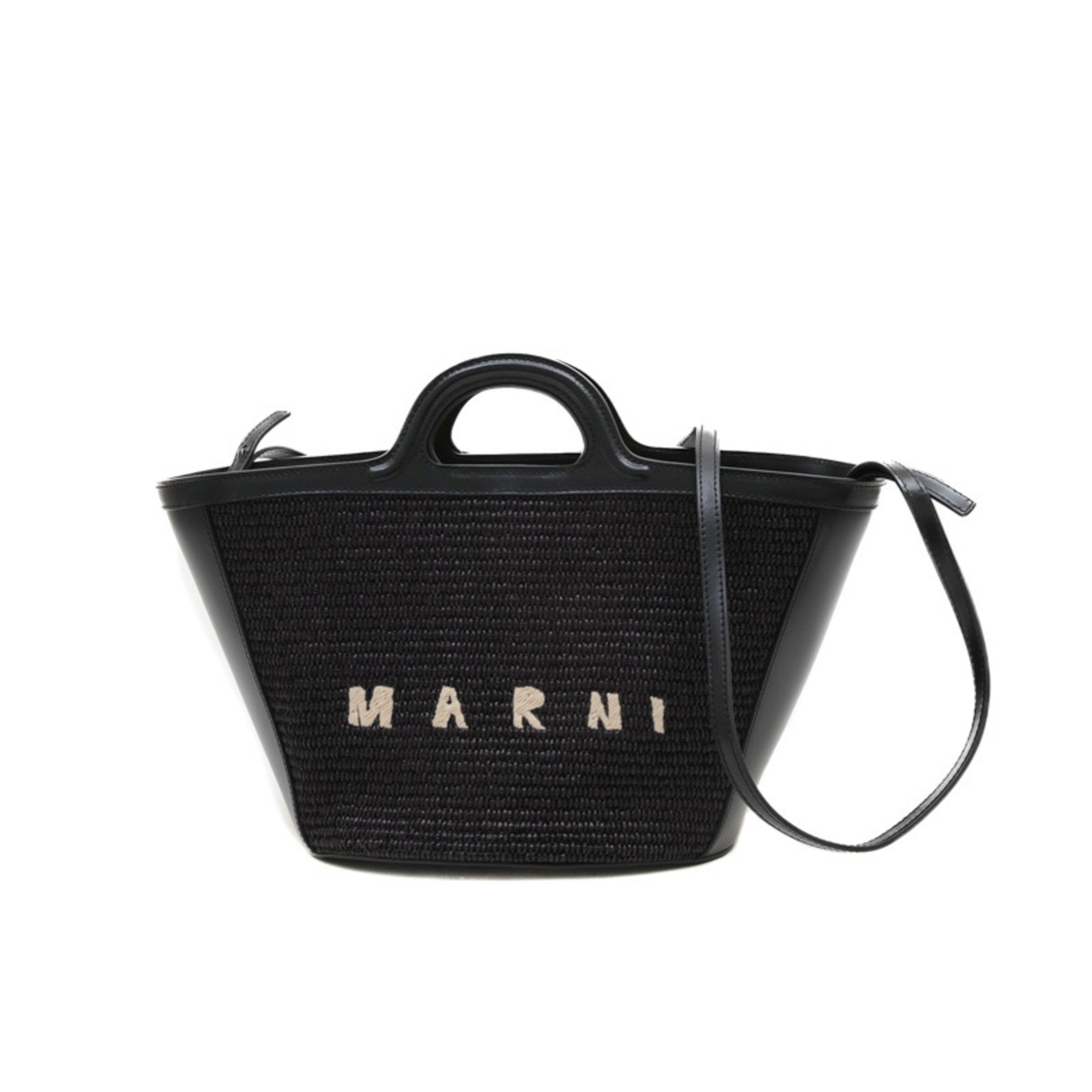 Marni Tropicalia Small Basket Bag: Brand: Marni Type: Handbag Material: Raffia , Leather Color: Black Gender: Women Size (Hxwxd): 24cm x 20cm x 20.5cm / 9.44'' x 7.87'' x 8.07'' Condition: Used (like new), Hardly any traces of usage ni