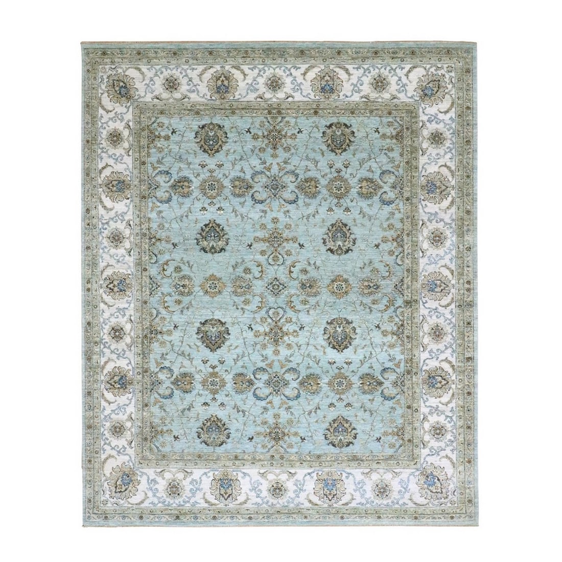 8'1"X9'10" Sky Blue Agra Shah Abbas Flower Design Hand Knotted Wool Rug: Style: Agra Type: Indoor Material: Wool Color: Blue Item Length: 118 Item Width: 97 Rug Type: Hand Knotted Pile: Wool Shape: Rectangular Field Color: Blue Size: 8"1" x 9"10" / 246 CM X 300 CM Age: 200