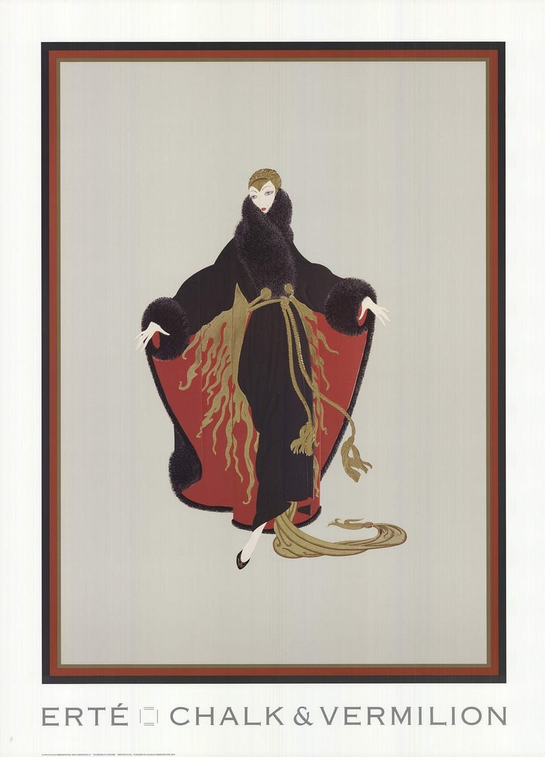 Erte Faubourg St. Honore " Poster Art Deco Multicolor, Red, Blac: Artist: Erte Brand: Erte Country/Region Of Origin: USA Exact Year: 1994 Height: 36 Item Height: 36 Item Width: 26.25 Style: Glam Subject: Fashion CostumesFigures Portraits Type: Offset Lithograph Year