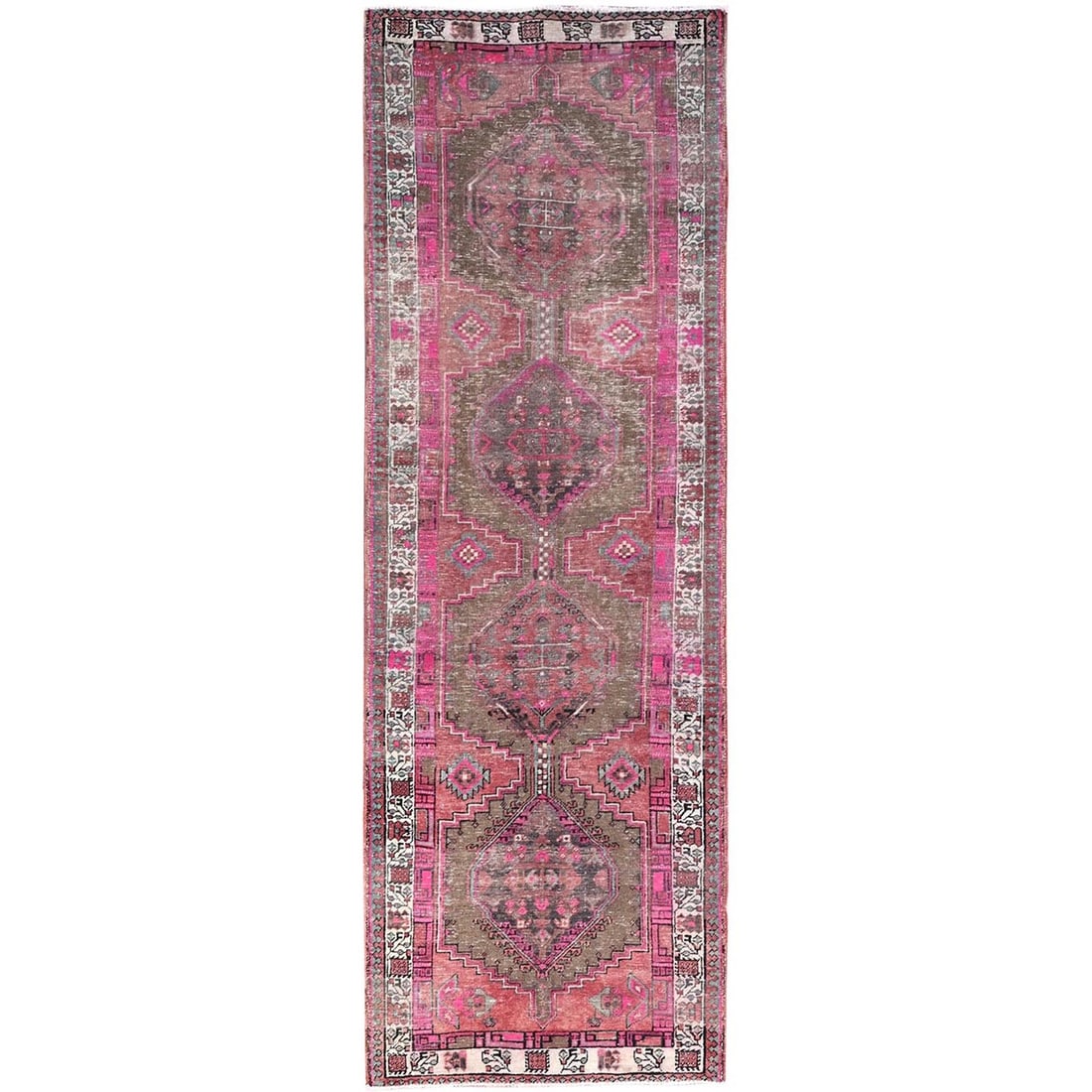 3'6"X10'9" Multicolored Soft Wool Zoroastrian Heris Runner Oriental Rug (1 of 7)
