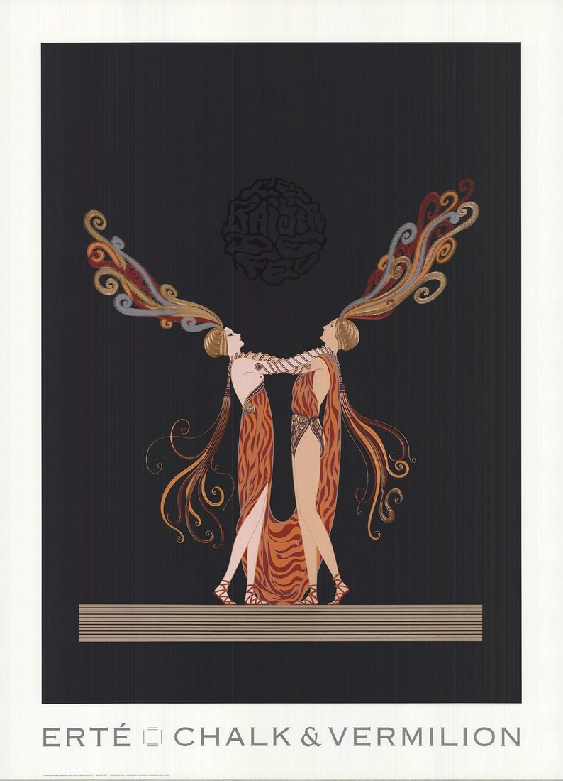 Erte Kiss Of Fire " Poster Art Deco Black, Orange: Artist: Erte Brand: Erte Country/Region Of Origin: USA Exact Year: 1994 Height: 36 Item Height: 36 Item Width: 26 Style: Glam Subject: Fashion CostumesFigures Portraits Type: Offset Lithograph Year Of