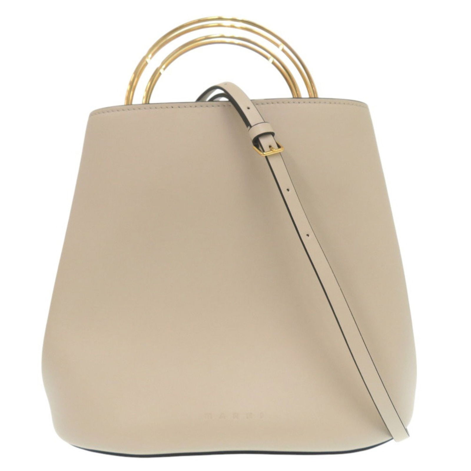 Like New Marni Pannier 2-Way Handbag/Shoulder Bag Scmp001801 Beige Leather 0475 Marni: Brand: Marni Type: Handbag, Shoulder Bag Material: Leather Color: Beige Hardware Color: Gold Gender: Women Size (Hxwxd): 23cm x 28cm x 20cm / 9.05'' x 11.02'' x 7.87'' Condition: Used (like new), Hard