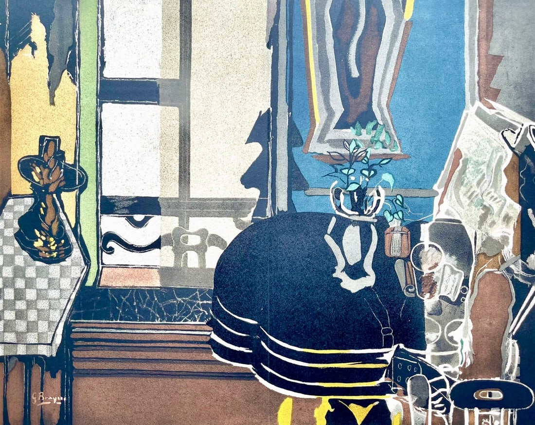 Georges Braque, Intrieur A La Table Noire, Une Aventure Mthodique: Lithograph on vlin d'Arches paper. Inscription: Unsigned and unnumbered. Good condition, with centerfold, as issued. Notes: From the folio, Une Aventure mthodique, 1950; published by Fernand Mourlot,