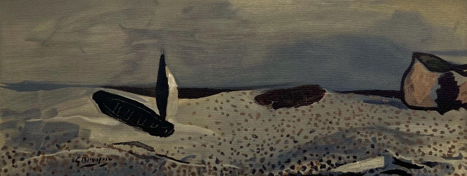 Georges Braque, Marine, Varengeville, Lithograph: Lithograph on vlin paper hinged on support sheet, as issued. Image Size: 5.75 x 13.75 inches. Excellent condition. Inscription: Unsigned and unnumbered. Notes: From the folio, Varengeville, 1968. Publ