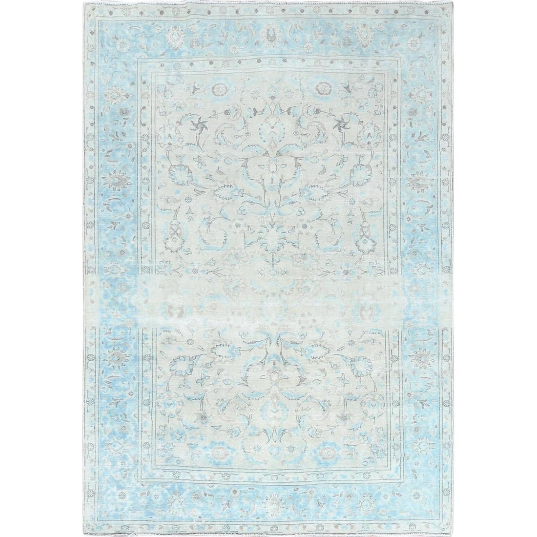 6'6"X9'7" Hand Knotted Ivory Vintage Farsian Karman Worn Wool Rug: Style: Farsian Type: Indoor Material: Wool Color: Ivory Item Length: 115 Item Width: 78 Rug Type: Hand Knotted Pile: Worn Wool Shape: Rectangular Field Color: Ivory Size: 6"6" x 9"7" Age: 1960 Brand:
