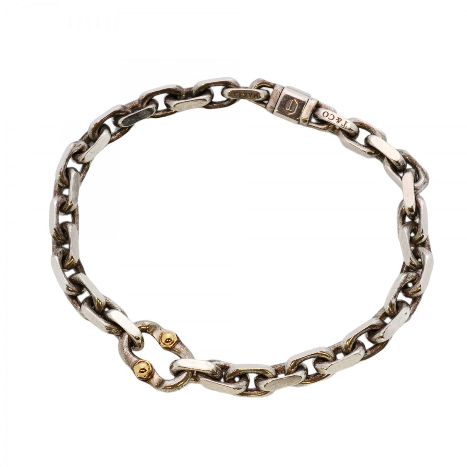 Tiffany Bracelet Makers 18Kyg Yellow Gold: Brand: Tiffany Type: Charm Bracelet Gender: Men,Women Material: Silver 925, Yellow Gold (18K) Length: 17.5cm / 6.88'' Condition: Used (good), Traces of usage, scratches / dirt can be seen but generall