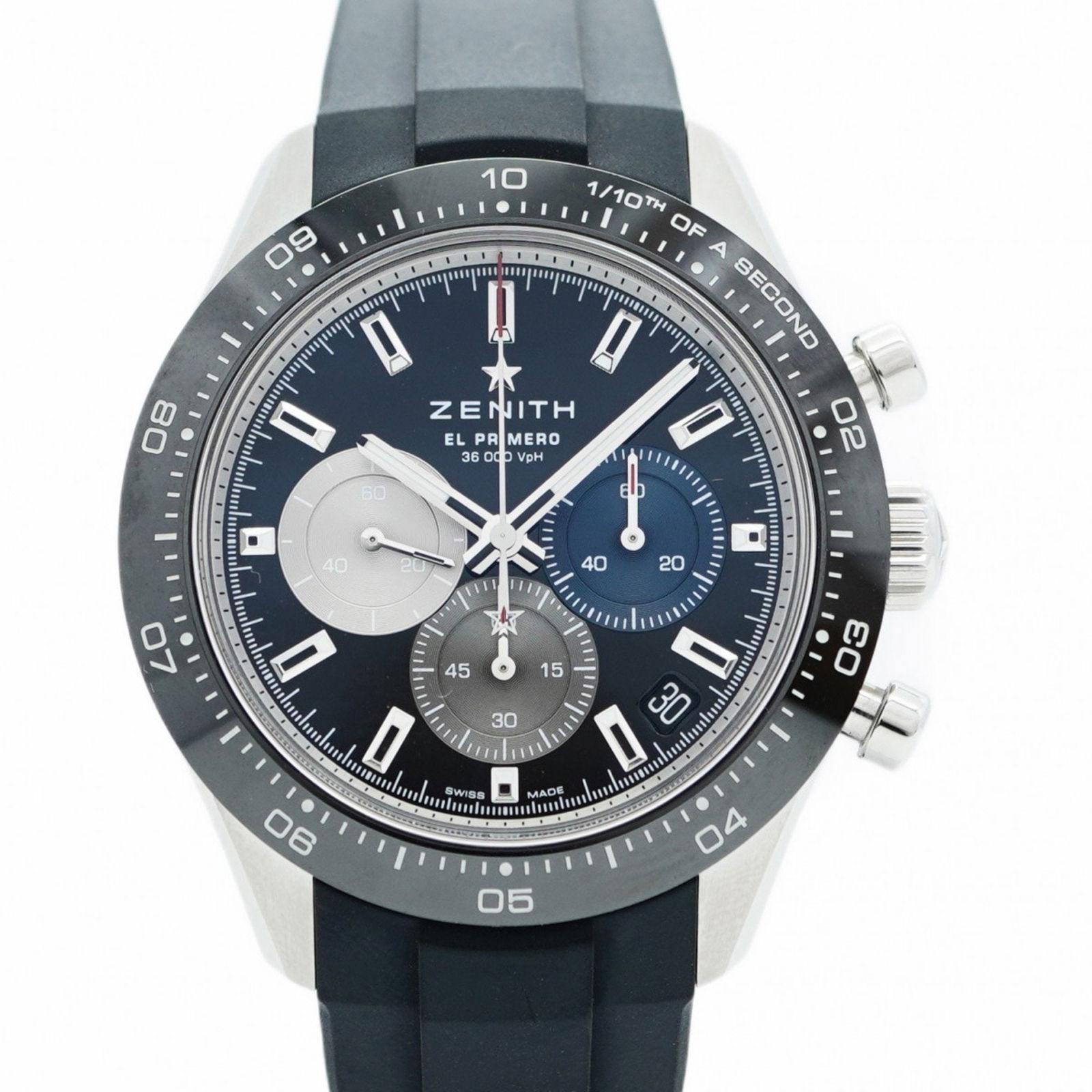 Zenith Chronomaster 03.3100.3600 21.C822 Black Dial: Brand: Zenith Type: Wristwatch Gender: Men Material (Band): Rubber Color (Dial): Black Case Diameter: 40.5mm / 1.59'' Wrist Size: 19.5cm / 7.67'' Condition: Used (very good), A few traces of usage, so