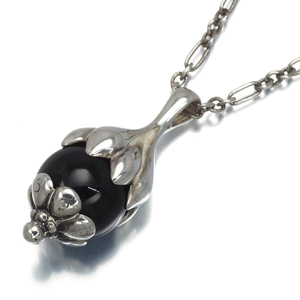 Georg Jensen Necklace Onyx Heritage 1991 Rose Hips 925 Sterling Silver (1 of 5)