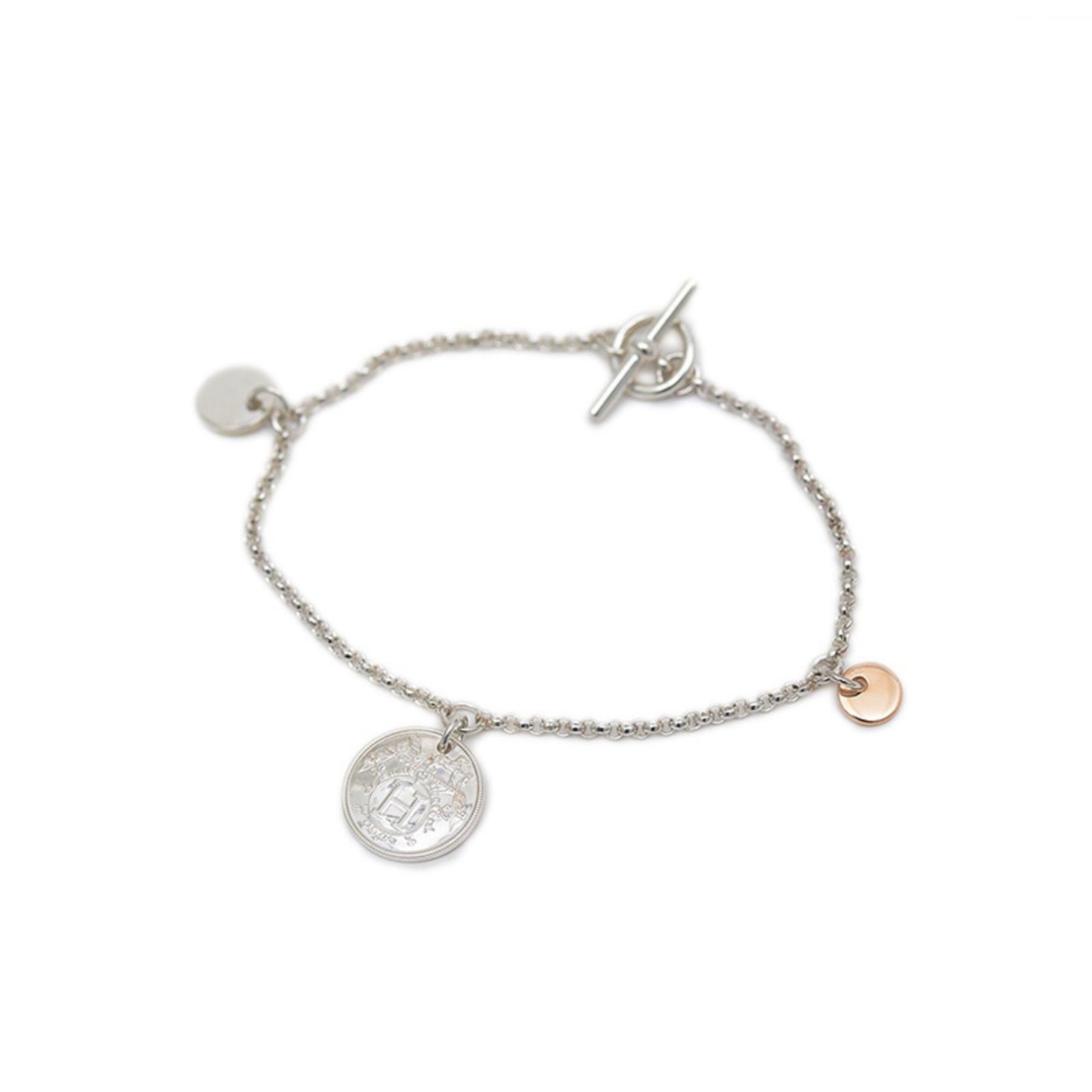 Hermes Herms Ex Libris Pm Bracelet In Sv925: Brand: Hermes Type: Charm Bracelet Gender: Women Material: Pink Gold (18K), Silver 925 Color: Pink Gold, Silver Length: 15.5cm / 6.1'' Condition: Used (like new), Hardly any traces of usage nice item