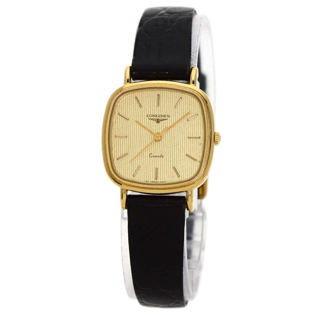 Longines Watches Quartz Gold Plated, Leather Gold Square Face Gold Dial Women: Material: GP Gender: Women Brand: LONGINES Item: Watches Model: Square face Gender: Women Color: gold Material: Gold Plated, Leather Specification: Movement : Quartz Display : Analog display Dial colo