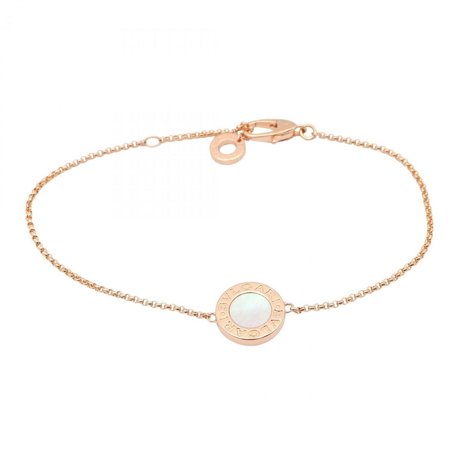 Bvlgari Bulgari Sm Mother-Of-Pearl Bracelet: Brand: Bvlgari Type: Charm Bracelet Gender: Women Material: Pink Gold (18K) Color: Gold, White Length: 15cm - 17cm / 5.9'' - 6.69'' Condition: Used (very good), A few traces of usage, some scratches /