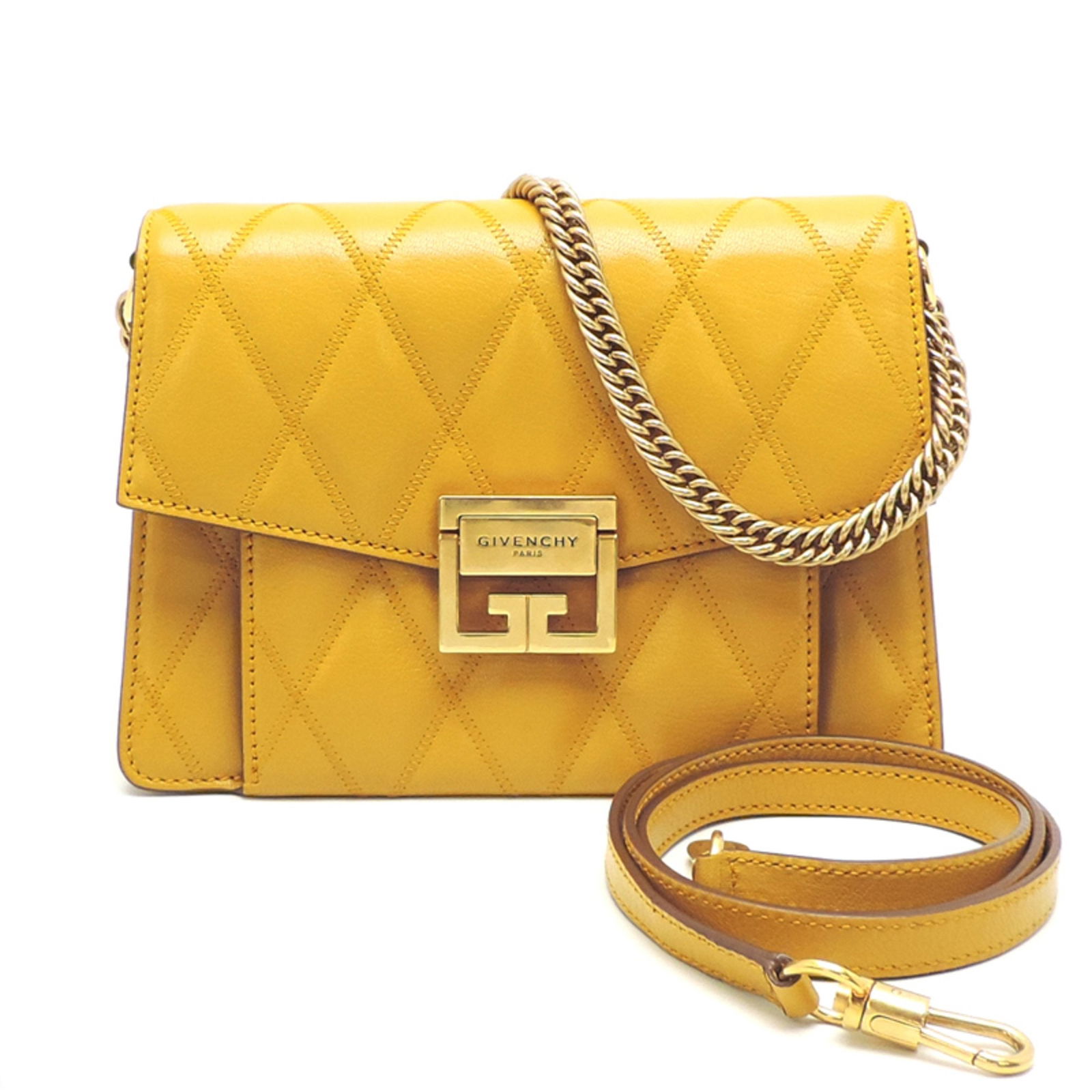 Givenchy Gv3 Small Bag: Brand: Givenchy Type: Shoulder Bag Material: Leather Leather/Fur Type: Goatskin Color: Yellow Gender: Women Size (Hxwxd): 15.5cm x 21.5cm x 9.5cm / 6.1'' x 8.46'' x 3.74'' Handle Length: 42cm / 16.53'