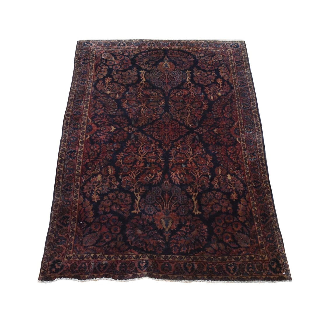 3'2"X4'8" Midnight Blue Hand Knotted Rug Antique Zoroastrian Saroogh Wool: Style: Saroogh Type: Indoor Material: Wool Color: Blue Item Length: 56 Item Width: 38 Rug Type: Hand Knotted Pile: Wool Shape: Rectangular Field Color: Blue Size: 3"2" x 4"8" / 97 CM X 142 CM Age: 192