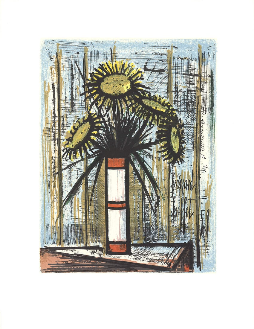 Bernard Buffet Sunflowers " Serigraph Modernism Multicolor Y: Artist: Bernard Buffet Brand: Buffet Bernard Country/Region Of Origin: Canada Exact Year: 1975 Height: 33.75 Item Height: 33.75 Item Width: 25.75 Style: Modern/Contemporary Subject: Floral Gardens Typ
