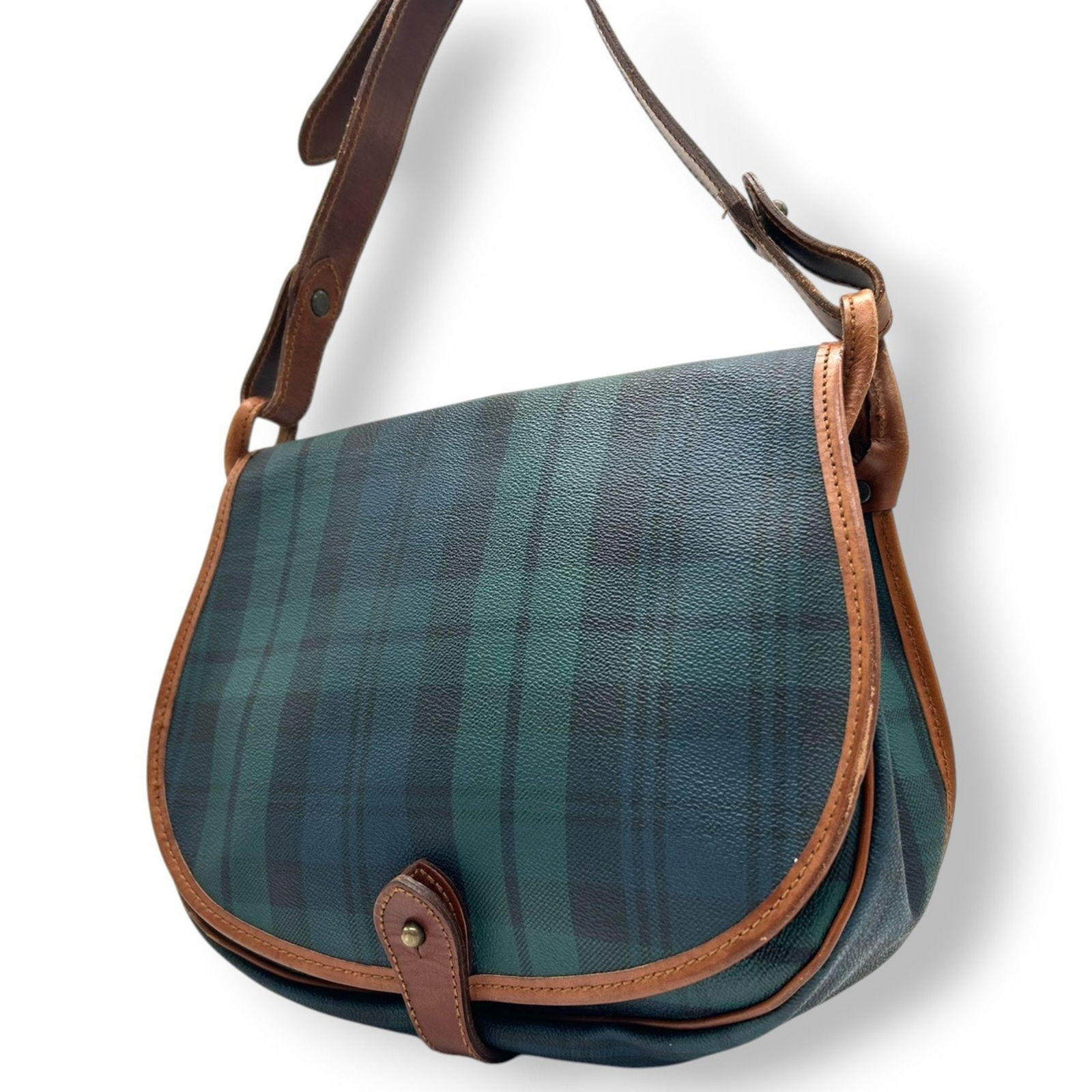 Polo Ralph Lauren Polo Ralph Lauren Shoulder Bag Leather Tartan Check Green Flap (1 of 19)