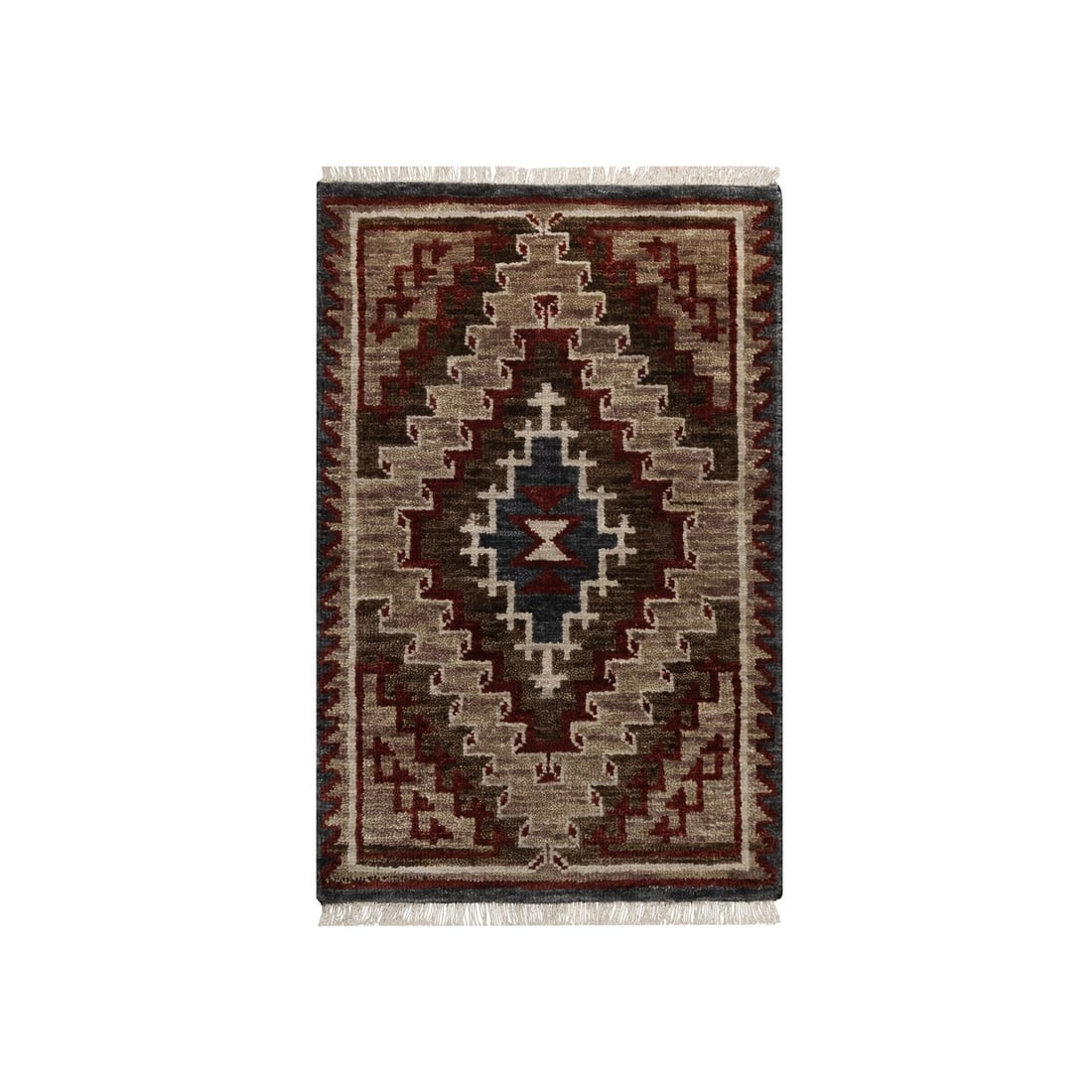 2'X3'2" Brown Southwest American Indian Design Hand Knotted Wool Mat Rug: Style: Southwest Type: Indoor Material: Wool Color: Brown Item Length: 38 Item Width: 24 Rug Type: Hand Knotted Pile: Wool Shape: Rectangular Field Color: Brown Size: 2"0" x 3"2" / 61 CM X 97 CM Age: