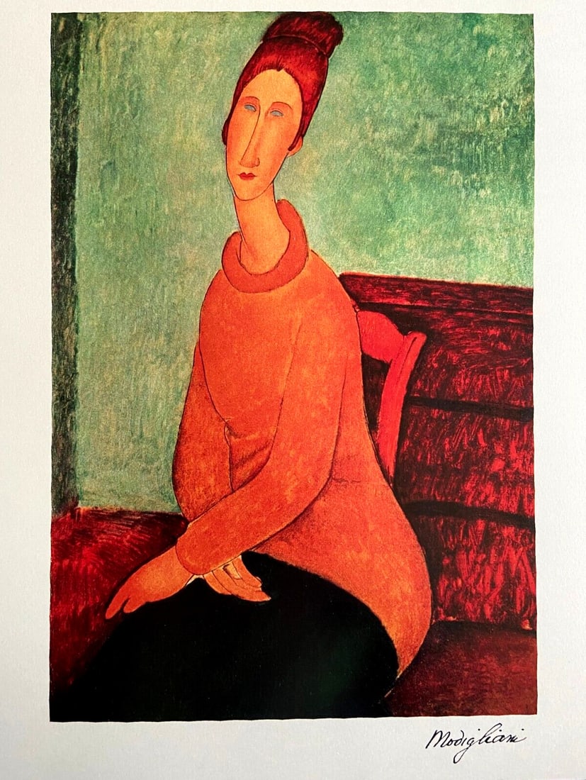 Amedeo Modigliani Lithograph Coa 1952 Museum Signed - Edvard Munch: Brand: Unbranded Amedeo Modigliani '' Jeanne Hbuterne with sweater '' Printed in 1952 On the occasion of the National Quadrennial of Art of Rome Heliography 28x39 cm Signature Amedeo Modigliani on the