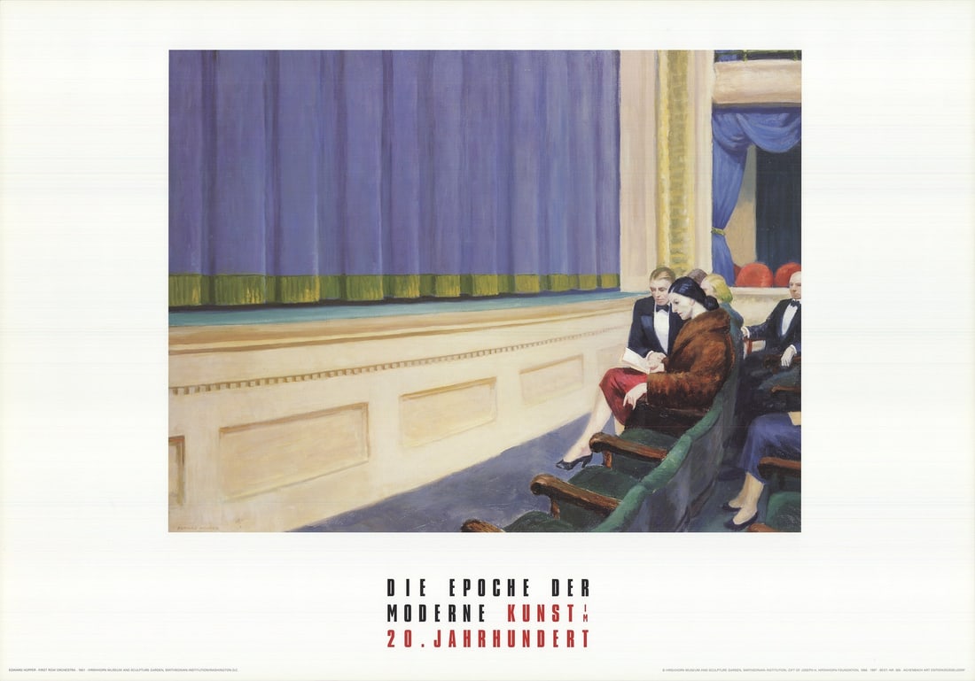 Edward Hopper First Row Orchestra " Offset Lithograph Realism: Artist: Edward Hopper Brand: Hopper Edward Exact Year: 1997 Subject: Figures Type: Offset Lithograph Year Of Production: 1997 Artist: Edward Hopper Title: First Row Orchestra Year: 1997 Signed: No Med