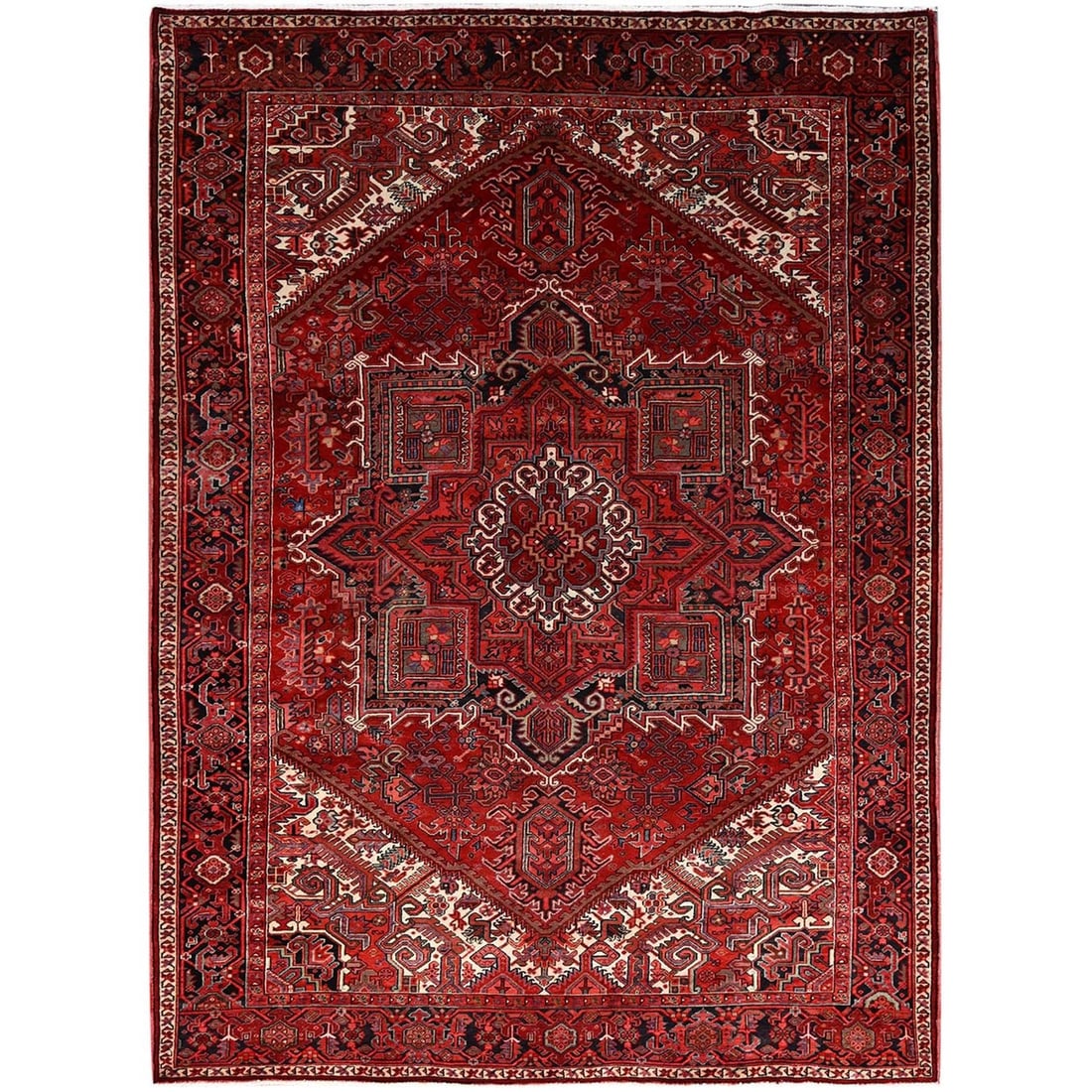 8'1"X11' Garnet Red Antique Village Motifs Heris Wool Hand Knotted Rug: Style: Zoroastrian Type: Indoor Material: Wool Color: Red Item Length: 131 Item Width: 97 Rug Type: Hand Knotted Pile: Wool Shape: Rectangular Field Color: Red Size: 8"1" x 10"11" / 246 CM X 333 CM Ag