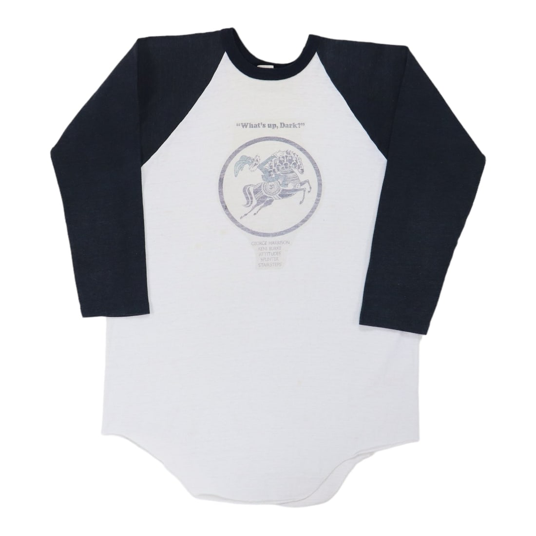 1970S Whats Up Doc Dark Horse Records George Harrison Promo Jersey Shirt: Size: Extra Large Era: 1970s Color: White Material: 100% Cotton Tag Size: Extra Large Collar To Hem Front: 29" Collar To Hem: 29.25 Inches Pit To Pit Front: 21" Pit To Pit: 21 Inches Original vintage