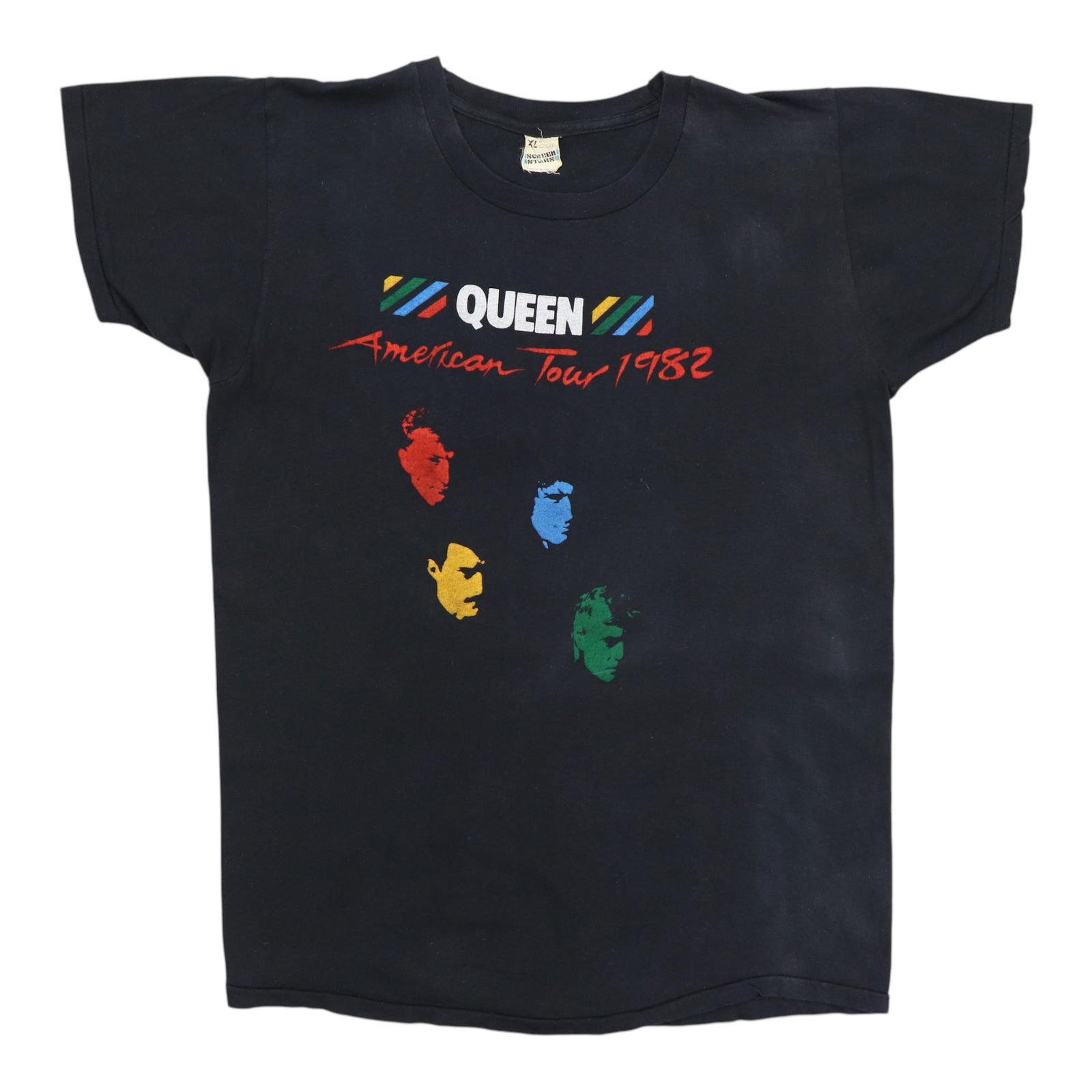 1982 Queen Hot Space Tour Shirt: Size: Extra Large Tag Size: Extra Large Material: 50/50 Poly/Cotton Color: Black Era: 1980s Pit To Pit: 20.25 Inches Pit To Pit Front: 20" Collar To Hem: 28 Inches Collar To Hem Front: 28" Original vi