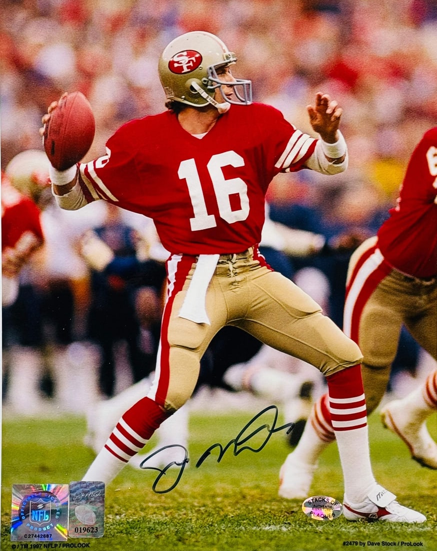 Joe Montana Autographed 8X10 Football Photo (Montana Holo): Joe Montana Autographed 8x10 Football Photo Signed in blue sharpie across the front of the photo Product Disclaimer: Not affiliated with any team or league. Signatures are unverified unless a certific