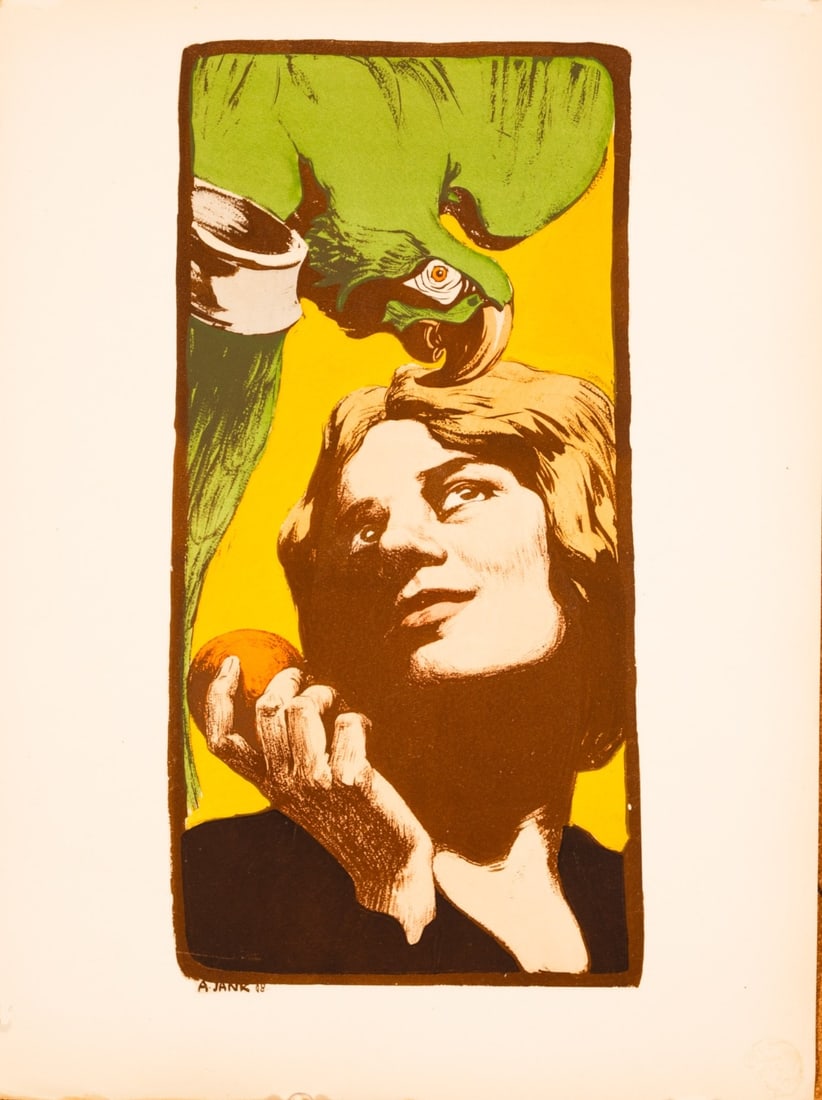 A Yank La Femme Au Perroquet L Estampe Moderne: Artist: YANK Unit Of Sale: Single Piece Size: Small Color: Green Date Of Creation: 1897 Title: la femme au perroquet Material: Paper Certificate Of Authenticity (Coa): Yes Original/Licensed Reprint: O