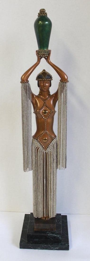 Erte - Emerald Base 1988 Signed Bronze Sculpture Very Good Condition: Country Of Origin: France Artist: Erte Signed By: Erte Size: Large Signed: Yes Material: Bronze Original/Licensed Reprint: Original Region Of Origin: Europe Subject: Actors Women Type: Sculpture Forma