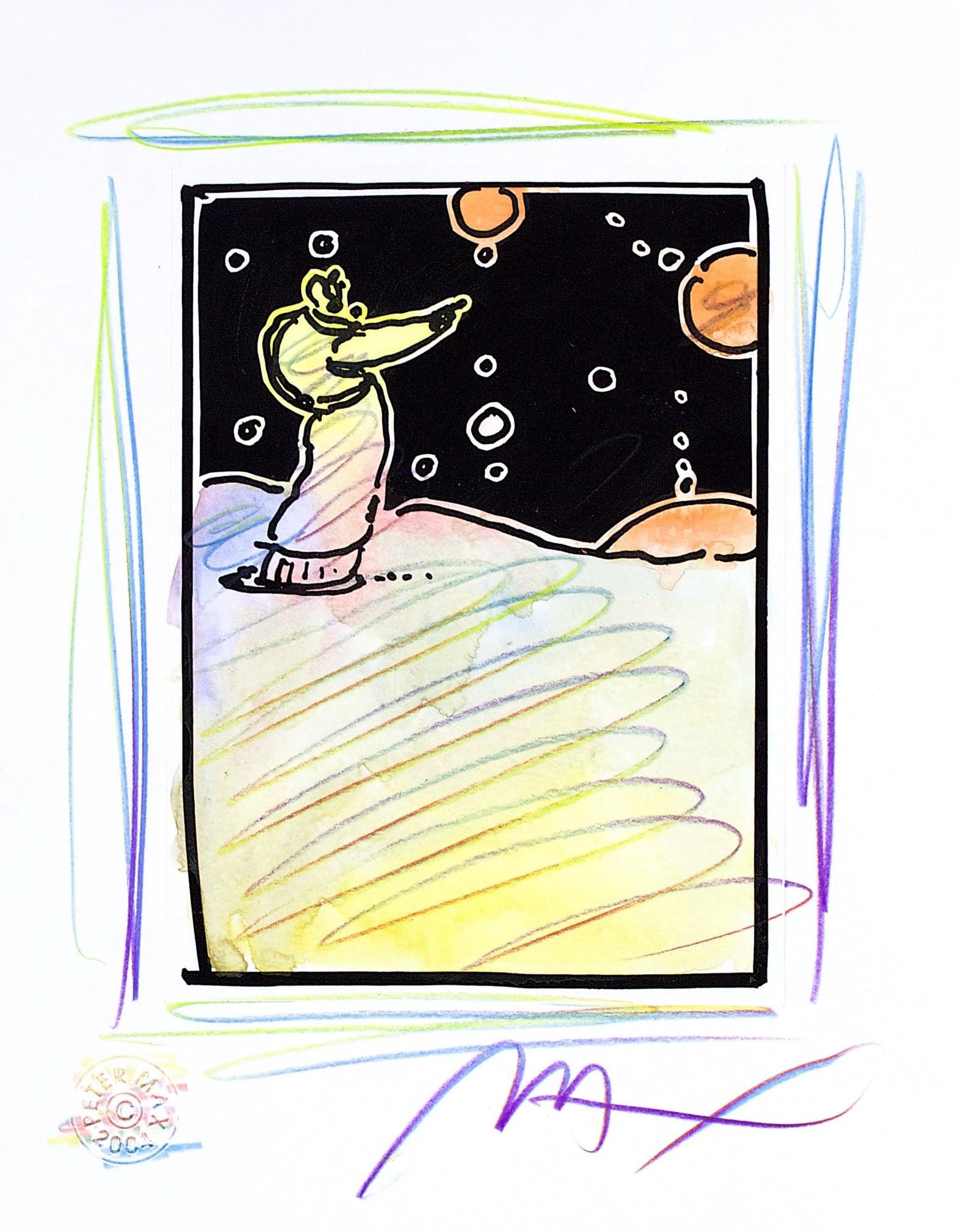 Peter Max, Sage, Black And White Series, Hand Signed, Official Edition Mixed Media: Lithograph in colors, watercolor, colored pencil on Lustro Saxony paper. Paper size: 8.75 x 7 inches. Inscription: Hand signed by Peter Max and unnumbered, as issued. Condition: Excellent. Notes: Publ