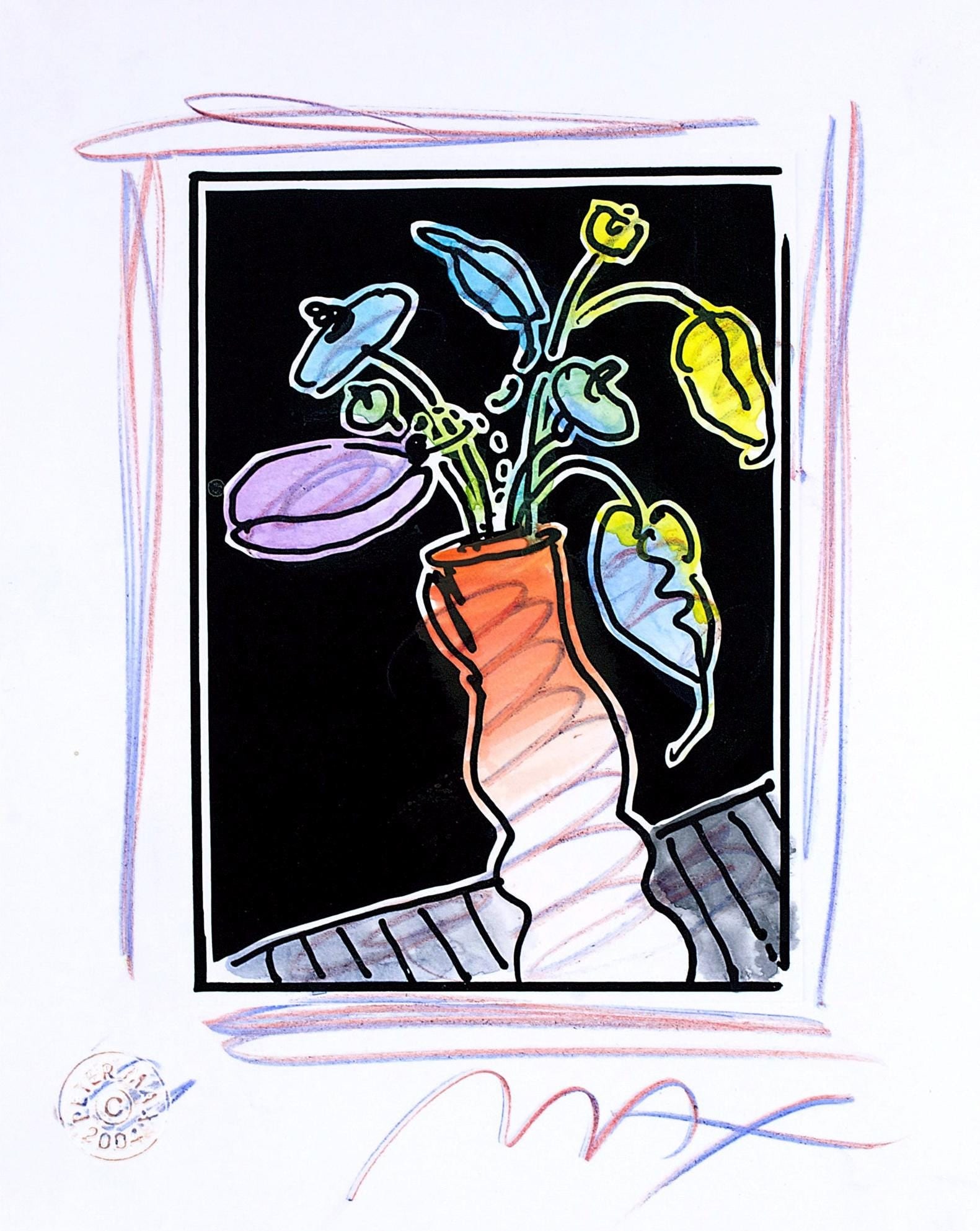 Peter Max, Vase Of Flowers I, Black And White Series, Hand Signed, Official Edition Mixed Media: Lithograph in colors, watercolor, colored pencil on Lustro Saxony paper. Paper size: 8.75 x 7 inches. Inscription: Hand signed by Peter Max and unnumbered, as issued. Condition: Excellent. Notes: Publ