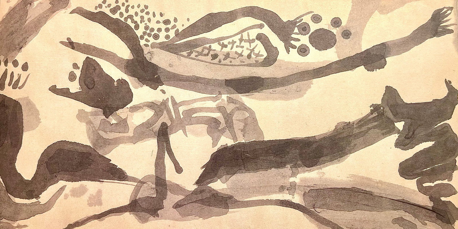 Jackson Pollock, Composition, Jackson Pollock, The Last Sketchbook, Lithograph: Lithograph on vlin Mohawk paper. Inscription: unsigned and unnumbered, as issued. Paper Size: 5 x 12 inches. Excellent condition. Notes: From the album, Jackson Pollock, The Last Sketchbook, 1982. Pub