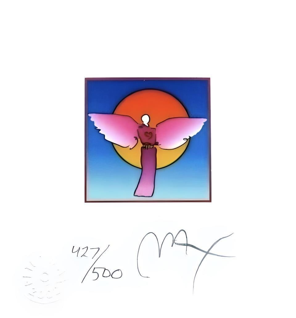 Peter Max, Angel With Sun Ii, Hand Signed, Official Lithograph: Lithograph in colors on Lustro Saxony paper. Paper size: 4.87 x 4.5 inches. Inscription: Hand signed by Peter Max and numbered, as issued. Condition: Excellent. Notes: Published and printed by Via Max
