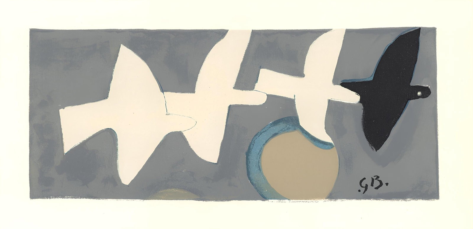 Georges Braque, Quatre Oiseaux (Maeght 1030), Derrire Le Miroir, Lithograph: Lithograph on vlin paper. Paper Size: 15 x 11 inches. Excellent condition. Inscription: Unsigned and unnumbered, as issued. Notes: From Derrire le miroir, N 115, 1959. Published by Aim Maeght, diteur,