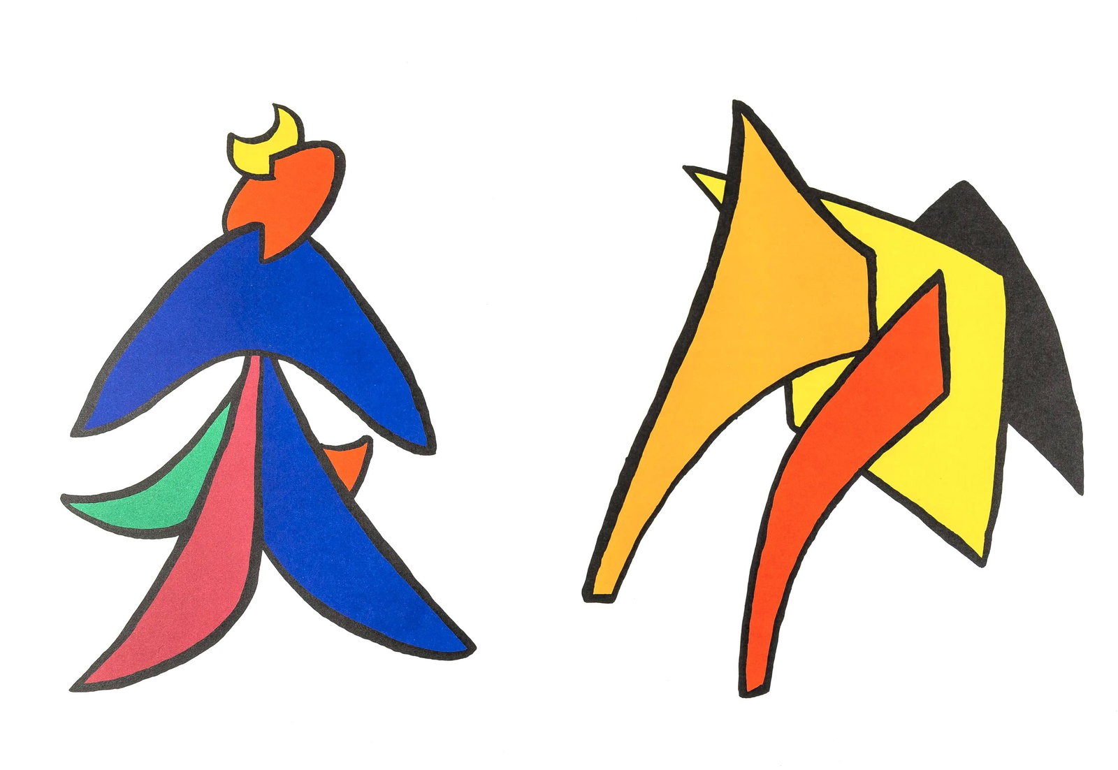 Alexander Calder, La Lune Et Porc Qui Pique, Stabiles, Derrire Le Miroir, Lithograph: Lithograph on vlin paper. Paper Size: 15 x 22 inches, with centerfold, as issued. Inscription: Unsigned and unnumbered, as issued. Notes: From the folio, Derrire le miroir, N 141, 1963. Published by M