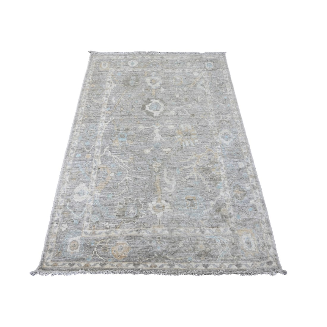 4'1"X5'10" Fossil Gray Hand Knotted Afghan Angora Oushak 100% Wool Rug: Style: Oushak Type: Indoor Material: Wool Color: Grey Item Length: 70 Item Width: 49 Rug Type: Hand Knotted Pile: Wool Shape: Rectangular Field Color: Grey Size: 4"1" x 5"10" / 124 CM X 178 CM Age: 20