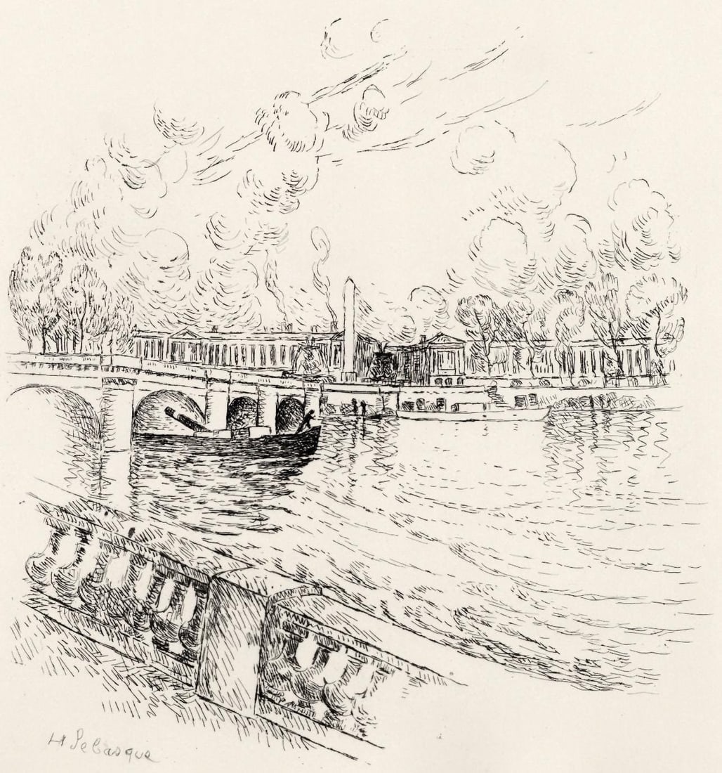 Henri Lebasque, Quai D'Orsay, A La Gloire Paris, Etching: Etching on vlin Canson et Montgolfier paper. Unsigned and unnumbered. Paper Size: 13.5 x 10.5 inches. Excellent condition. Notes: From the folio, A La gloire Paris, 1937. Published by L'Imprimerie Dar