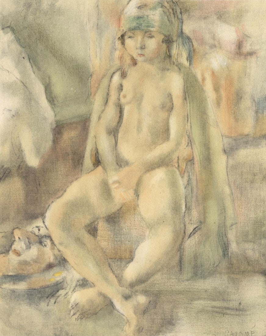 Jules Pascin, Salom, Pascin, Lithograph: Lithograph on grand vlin Renage paper. Paper size: 12.25 x 9.5 inches. Excellent condition. Inscription: Unsigned and unnumbered, as issued. Notes: From the album, Pascin, 1954. Published by ditions d