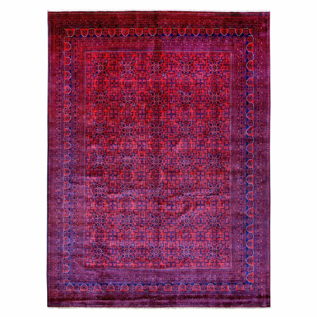 9'9"X13' Deep Red Afghan Khamyab Star Design Hand Knotted 100% Wool Rug (1 of 11)