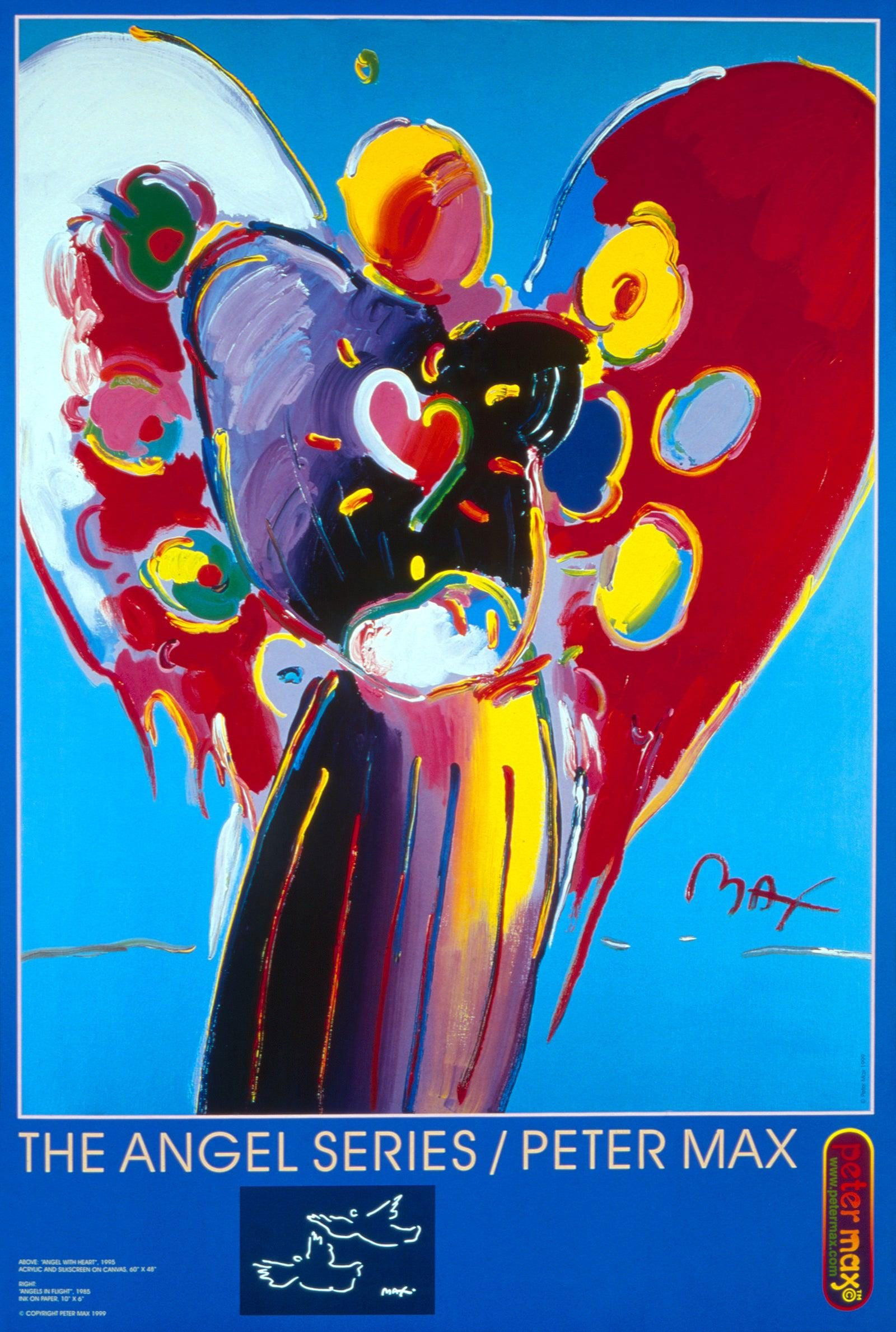 Peter Max, Angel With Heart, 1999, Hand Signed, Official Edition Offset Lithograph: Offset lithograph in colors on gloss archival paper. Paper size: 36 x 24 inches. Inscription: Hand signed by Peter Max in ink and unnumbered, as issued. Condition: Excellent. Notes: Published and prin