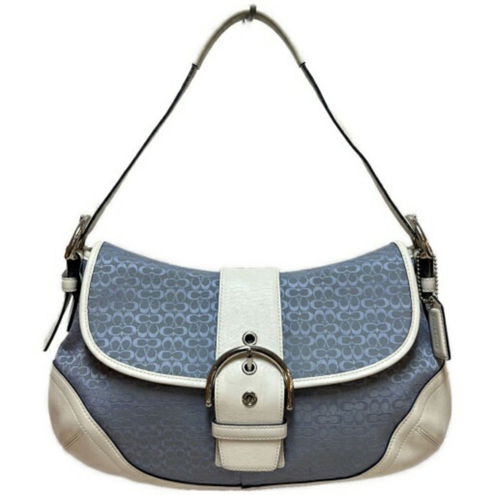 Coach Mini Signature Soho Shoulder Bag 6808 Blue Leather Belt (Item Number: Itttf4Q68Ju6 Rm0208T) -: Brand: Coach Type: Shoulder Bag Material: Leather Color: Blue Gender: Women Size (Hxwxd): 23cm x 33cm x 10cm / 9.05'' x 12.99'' x 3.93'' Handle Length: 44cm - 54cm / 17.32'' - 21.25'' Condition: Used