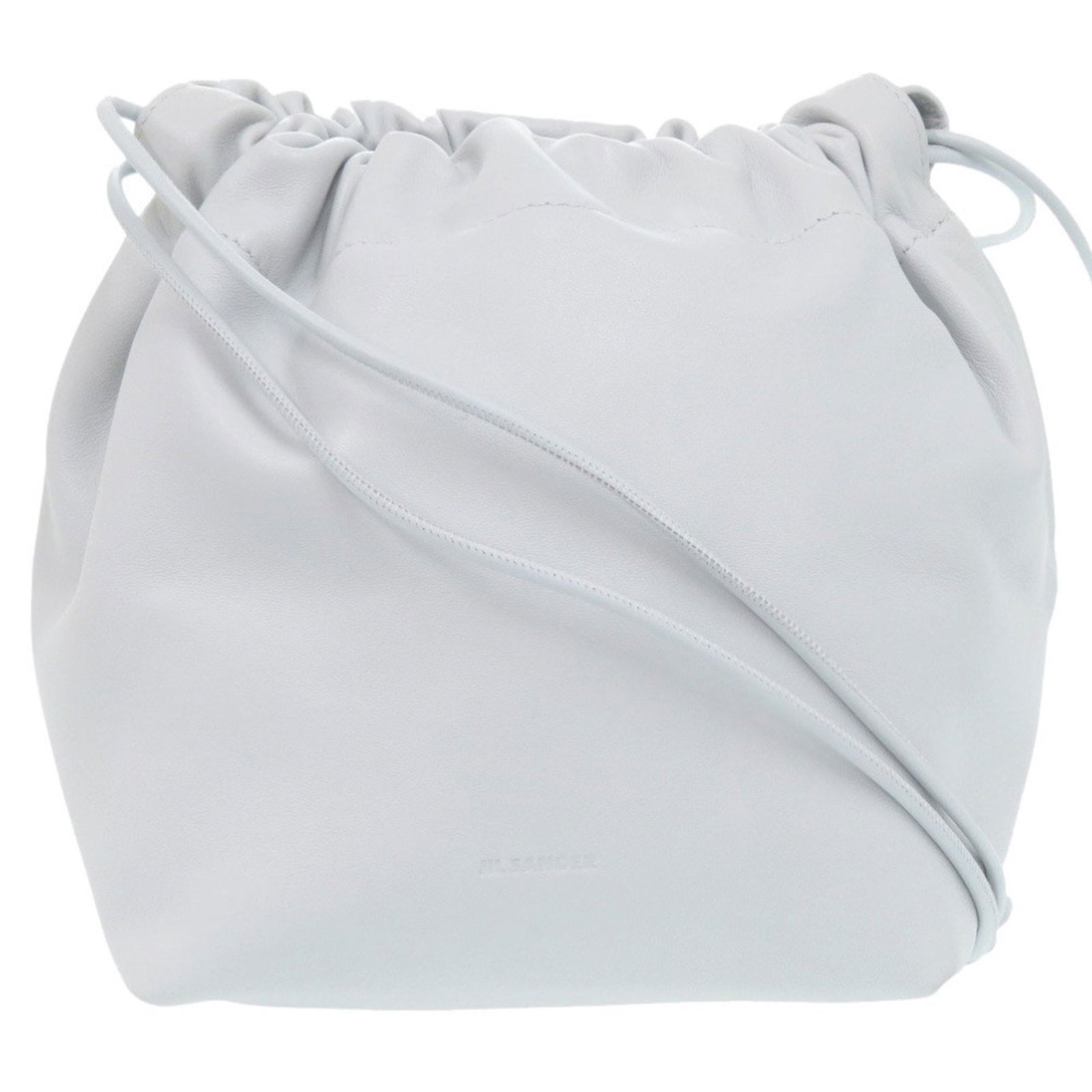 Jil Sander Drawstring Leather Light Gray Handbag 0468: Brand: Jil Sander Type: Handbag Material: Leather Color: Light Gray Gender: Women Size (Hxwxd): 20.5cm x 16.5cm x 16.5cm / 8.07'' x 6.49'' x 6.49'' Condition: Used (good), Traces of usage, scratches /