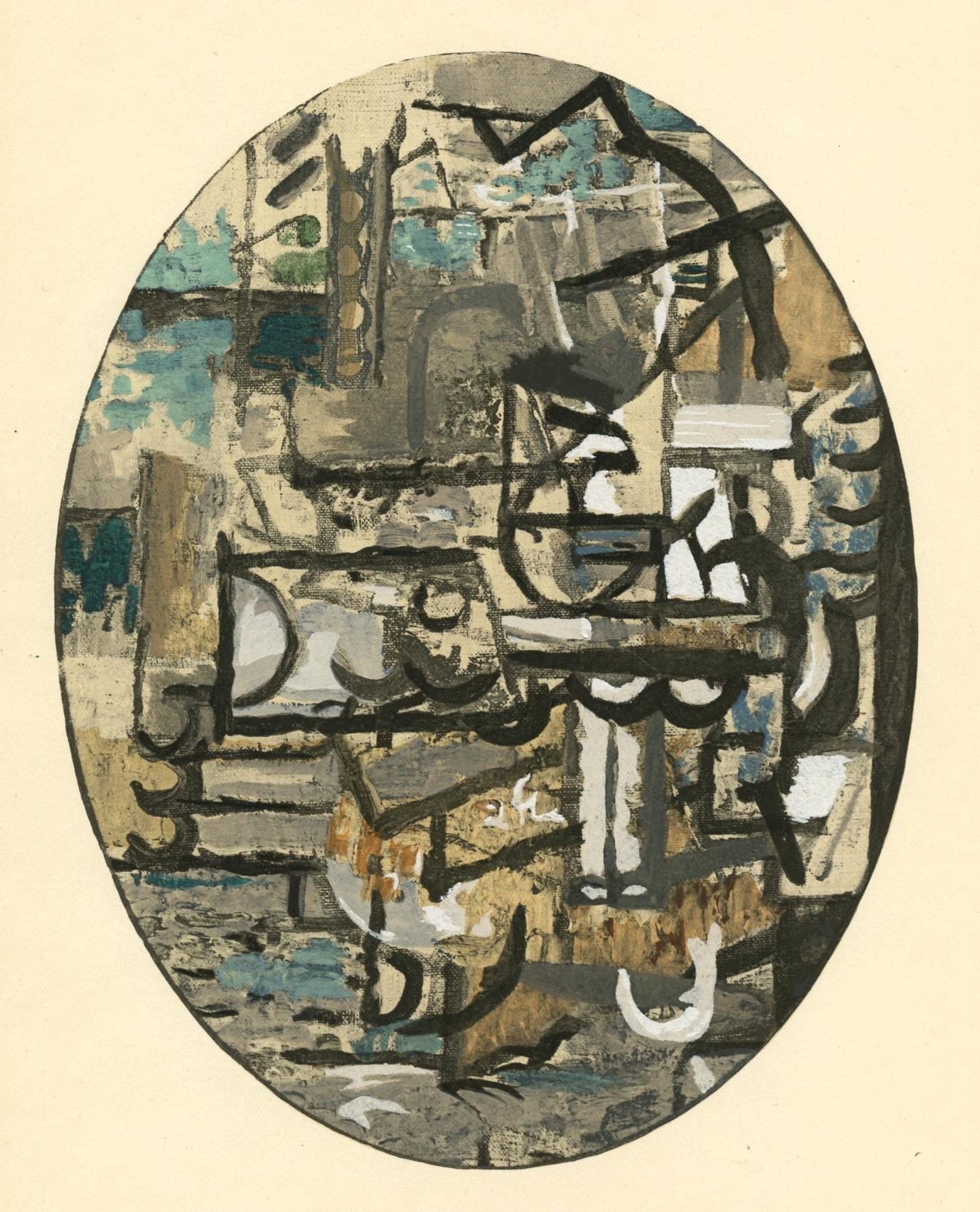 Georges Braque, Composition, L'Art Cubiste, Theories Et Realistions, Lithograph: Lithograph and stencil on vlin paper. Paper size: 10.83 x 8.27 inches. Excellent condition. Inscription: Unsigned and unnumbered, as issued. Notes: From the album, L'Art Cubiste, Thories et Ralisation